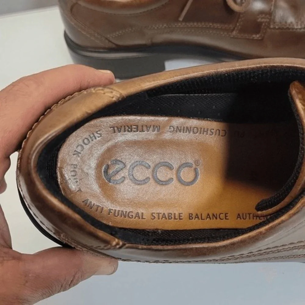 ECCO Men Derby Lace Up Dress Shoes EU 44 US 10 Brown Helsinki Leather Square Toe